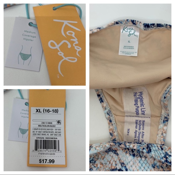 Kona Sol Blue Multi Python Print Hipster Medium Coverage Bikini Bottoms Swimsuit - Picture 13 of 16